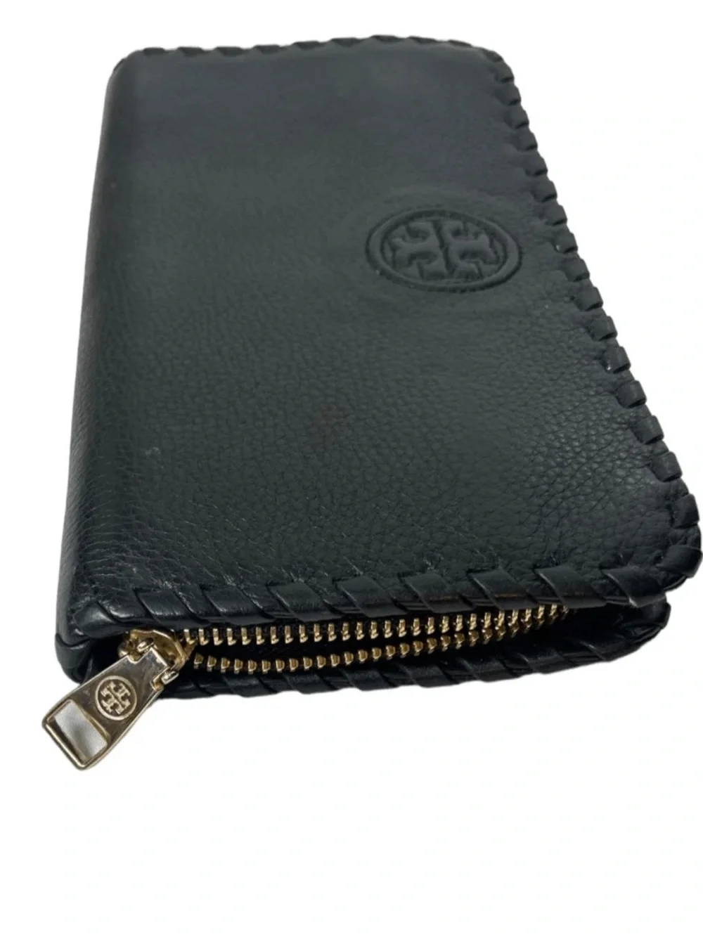 Tory Burch Black Leather Zip Wallet EUC